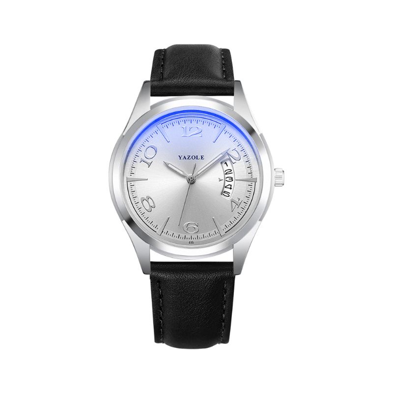 Yazole 515 Kalender Dato Visning Mode Læderrem Mænd Casual Dial Lysende Display Quartz ur