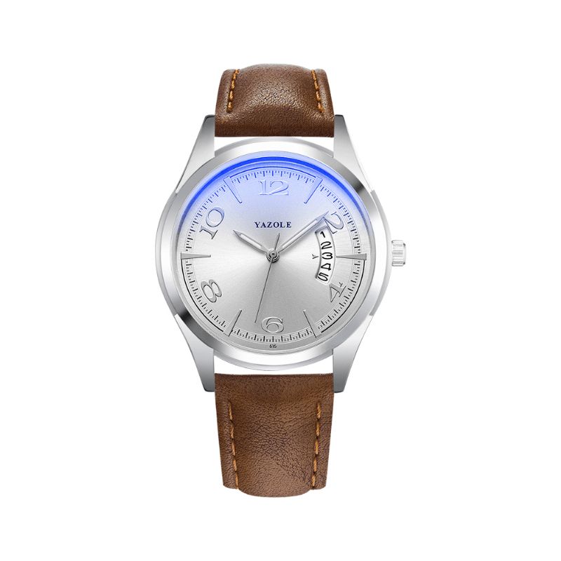 Yazole 515 Kalender Dato Visning Mode Læderrem Mænd Casual Dial Lysende Display Quartz ur