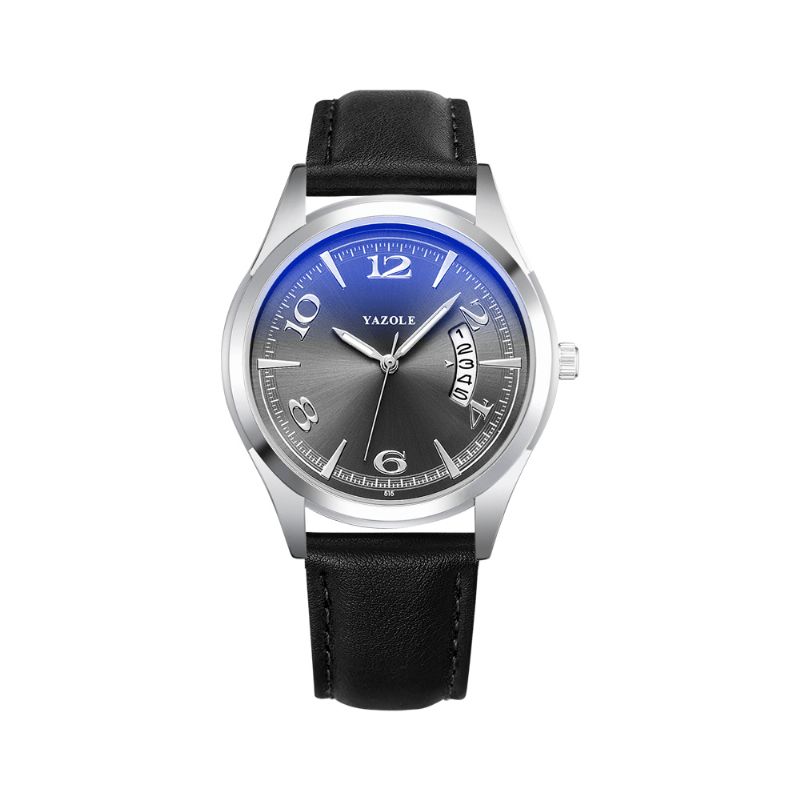 Yazole 515 Kalender Dato Visning Mode Læderrem Mænd Casual Dial Lysende Display Quartz ur