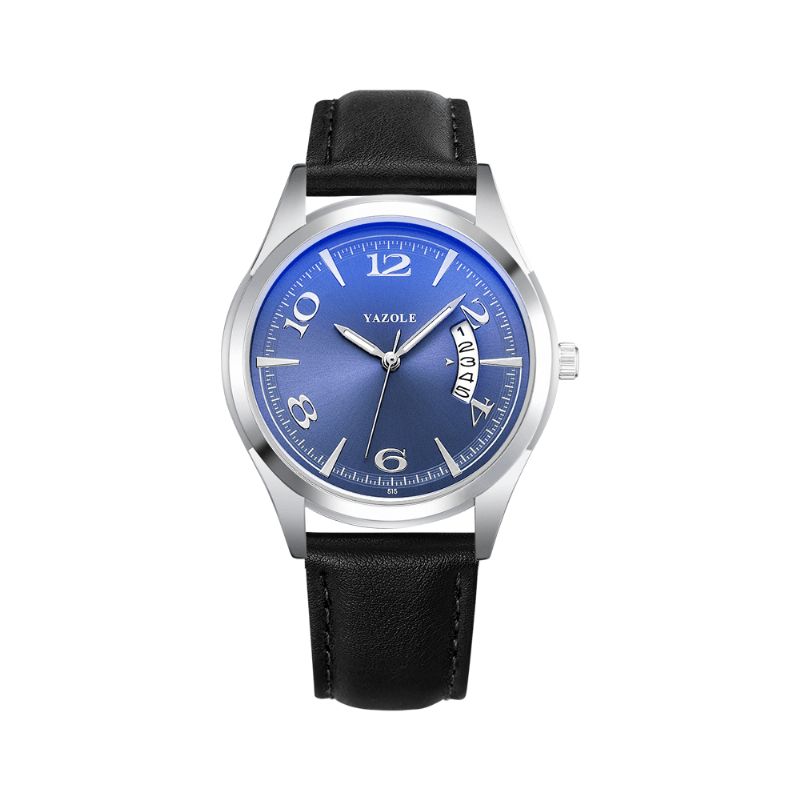 Yazole 515 Kalender Dato Visning Mode Læderrem Mænd Casual Dial Lysende Display Quartz ur