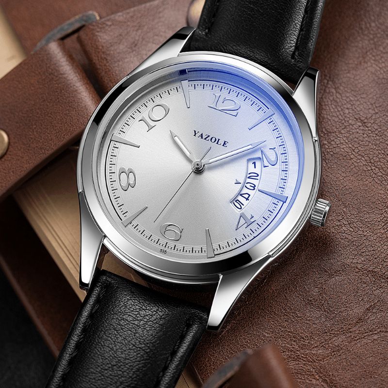 Yazole 515 Kalender Dato Visning Mode Læderrem Mænd Casual Dial Lysende Display Quartz ur