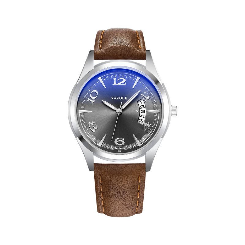 Yazole 515 Kalender Dato Visning Mode Læderrem Mænd Casual Dial Lysende Display Quartz ur