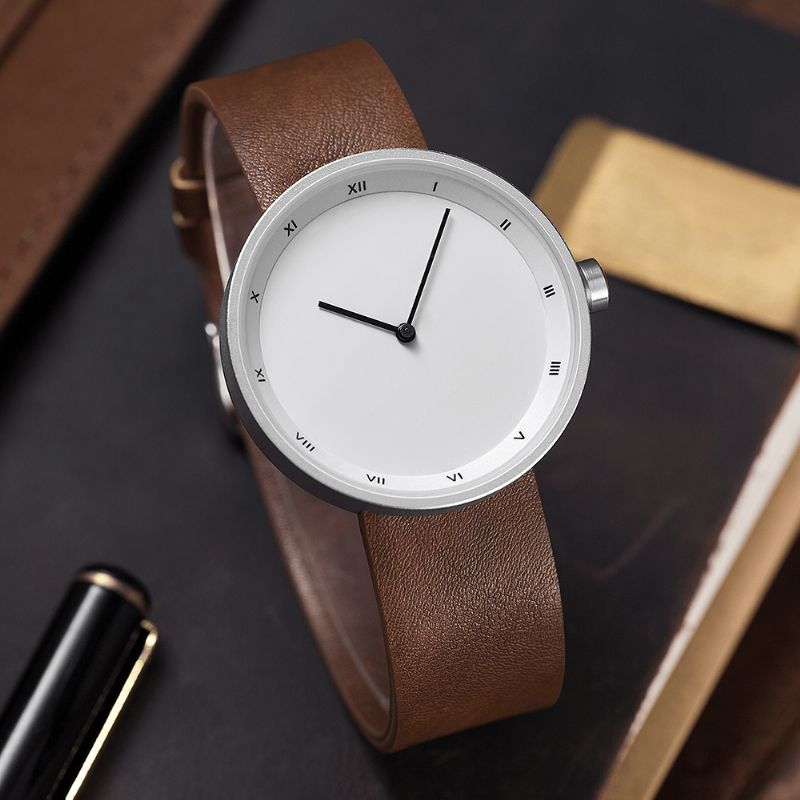 Yazole 521 Simple Dial Mode Style Læderrem Herreur Quartz ur