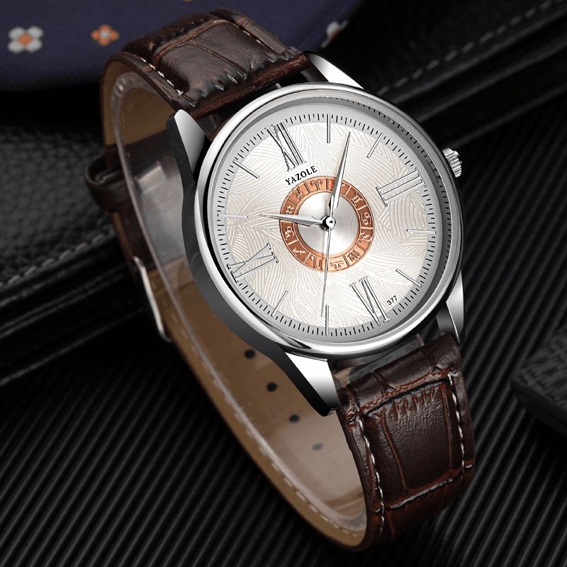 Yazole Business Herre Watch Læder Band Constellation Icons Vandtæt Quartz ur