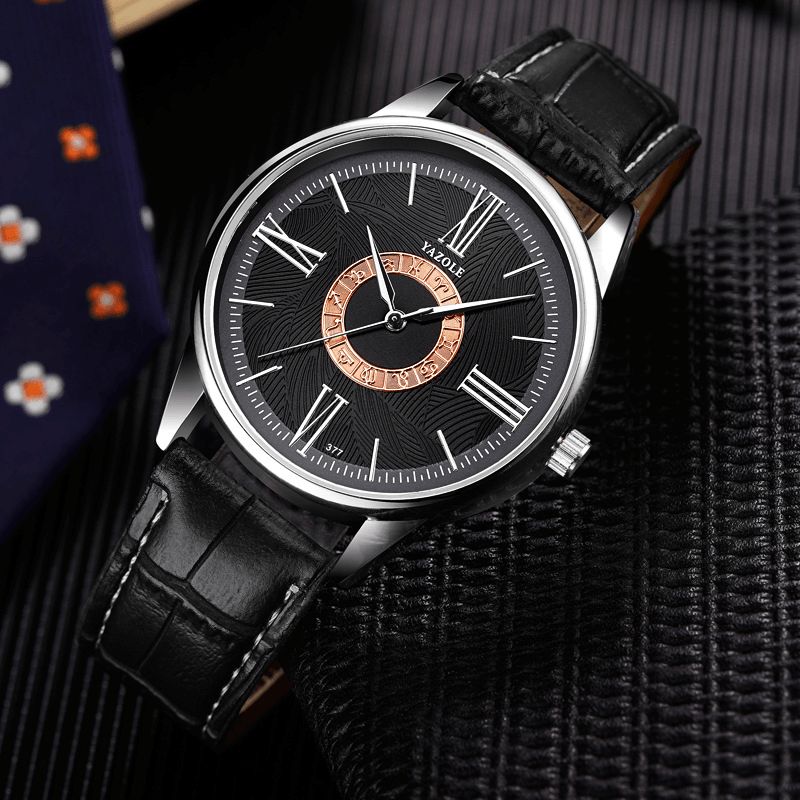 Yazole Business Herre Watch Læder Band Constellation Icons Vandtæt Quartz ur