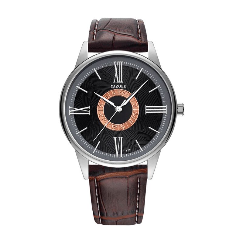 Yazole Business Herre Watch Læder Band Constellation Icons Vandtæt Quartz ur