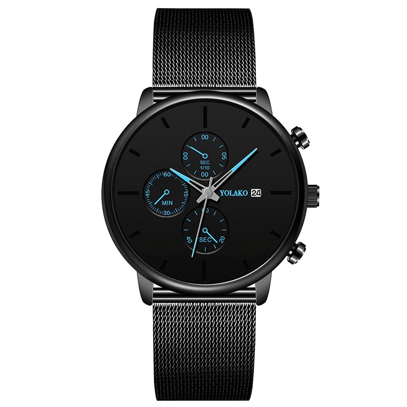 Yolako A0543 Masculino Mode Luminous Calendar Mænd Rustfrit Stålrem Quartz ur