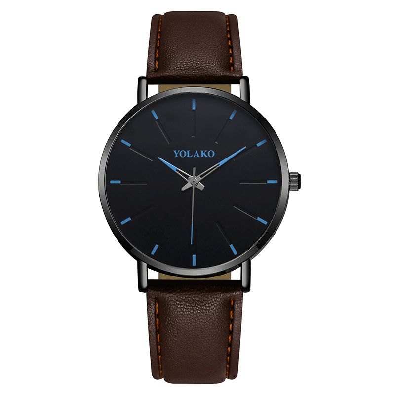 Yolako A0552 Mode Læderrem Til Mænd Simple Dial Quartz ur