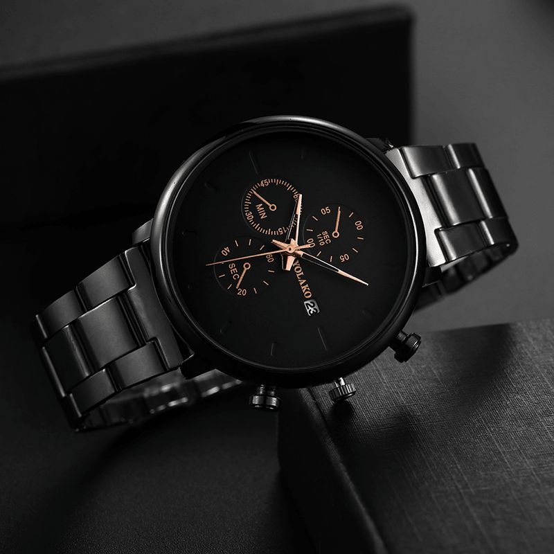 Yolako High Hardness Glas Mode Fuld Metal Strap Mænd Vandtæt Watch Quartz ur