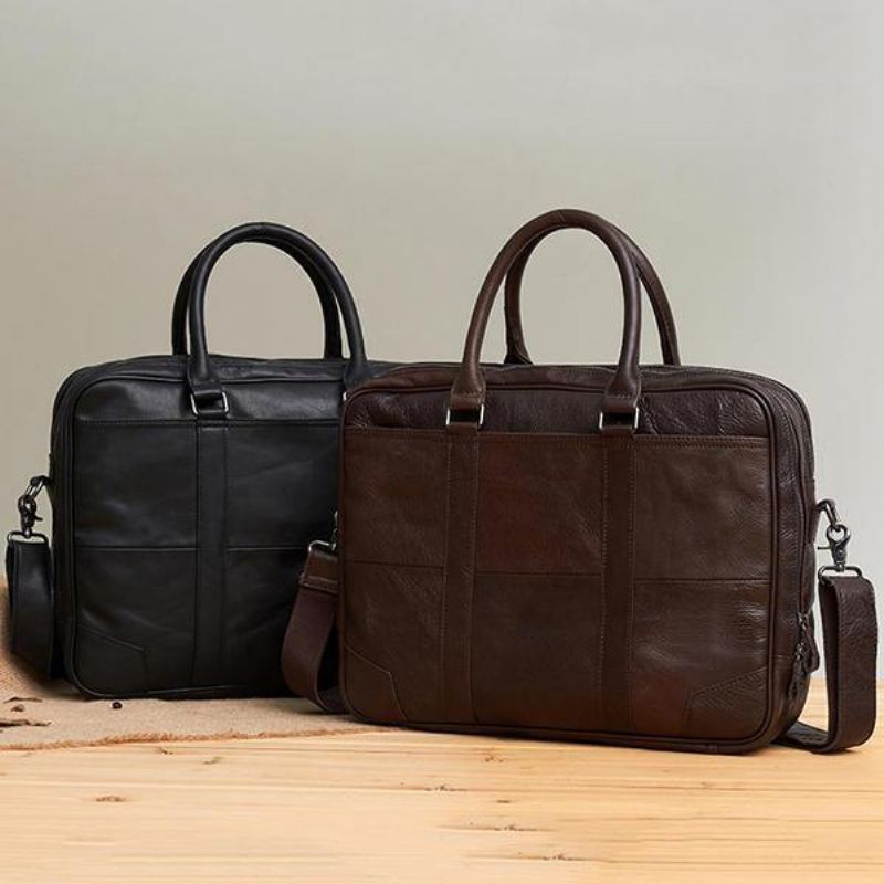 Ægte Læder Business Laptop Taske Briefcase Crossbody Taske