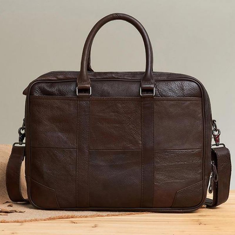 Ægte Læder Business Laptop Taske Briefcase Crossbody Taske