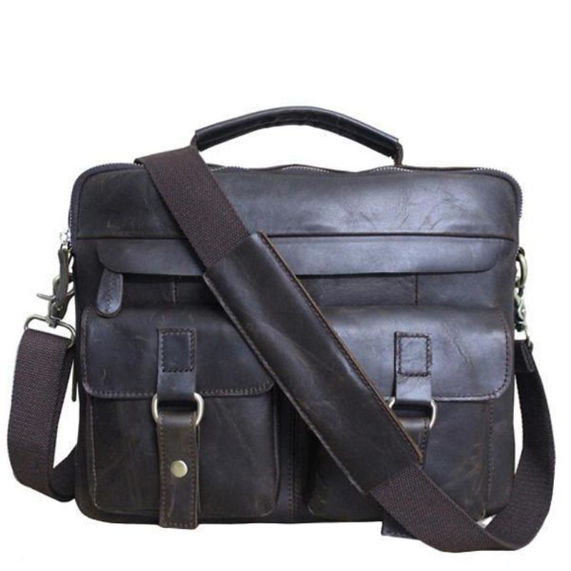 Ægte Læder Sling Briefcase Vintage Håndtaske Dual Use Messenger Bag Til Mænd