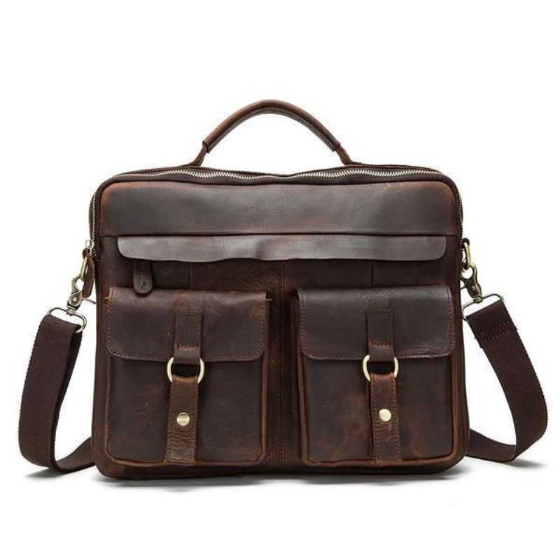 Ægte Læder Sling Briefcase Vintage Håndtaske Dual Use Messenger Bag Til Mænd