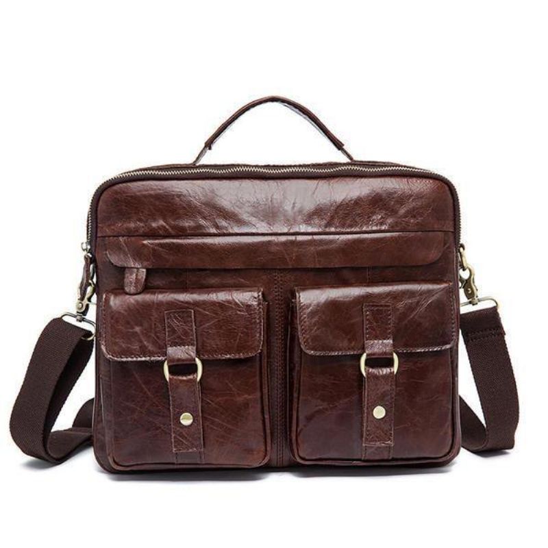 Ægte Læder Sling Briefcase Vintage Håndtaske Dual Use Messenger Bag Til Mænd