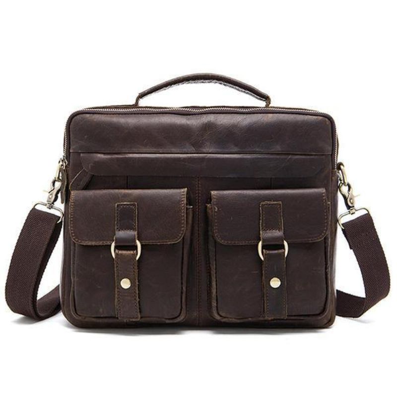 Ægte Læder Sling Briefcase Vintage Håndtaske Dual Use Messenger Bag Til Mænd