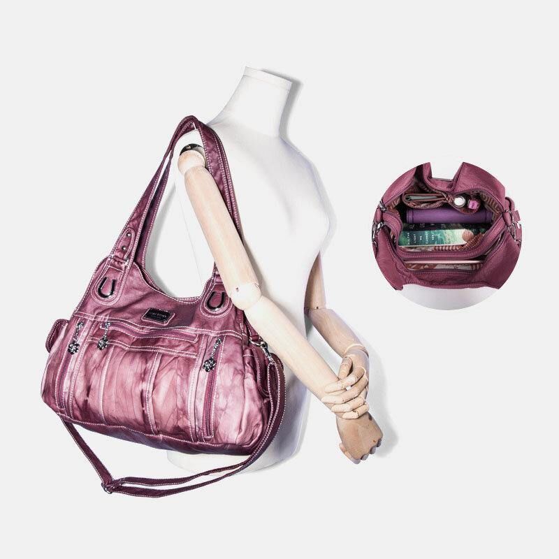 Angel Kiss Kvinder Pu-Læder Multi-Bære Ensfarvet Crossbody-Taske Skuldertaske Tote Håndtaske