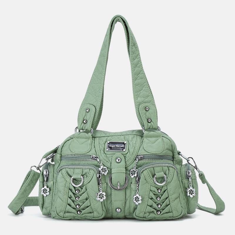 Angel Kiss Kvinder Pu Læder Multi-Bære Ensfarvet Mode Casual Skuldertaske Crossbody Taske Håndtaske