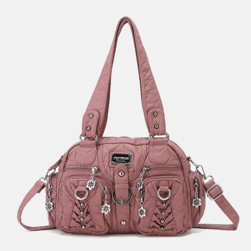 Angel Kiss Kvinder Pu Læder Multi-Bære Ensfarvet Mode Casual Skuldertaske Crossbody Taske Håndtaske