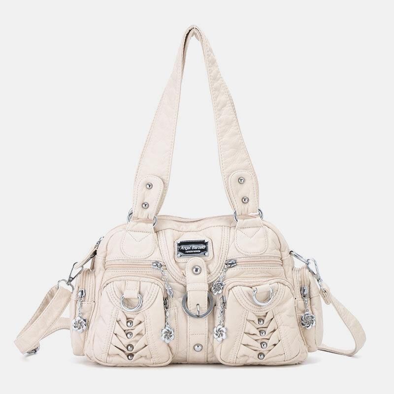 Angel Kiss Kvinder Pu Læder Multi-Bære Ensfarvet Mode Casual Skuldertaske Crossbody Taske Håndtaske