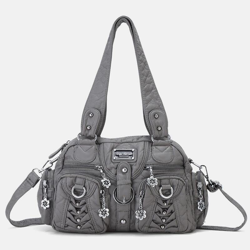 Angel Kiss Kvinder Pu Læder Multi-Bære Ensfarvet Mode Casual Skuldertaske Crossbody Taske Håndtaske