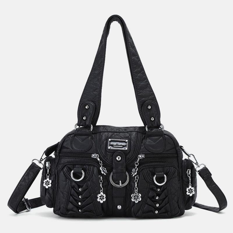 Angel Kiss Kvinder Pu Læder Multi-Bære Ensfarvet Mode Casual Skuldertaske Crossbody Taske Håndtaske