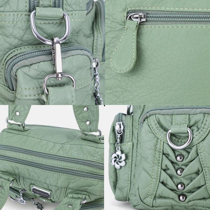 Angel Kiss Kvinder Pu Læder Multi-Bære Ensfarvet Mode Casual Skuldertaske Crossbody Taske Håndtaske