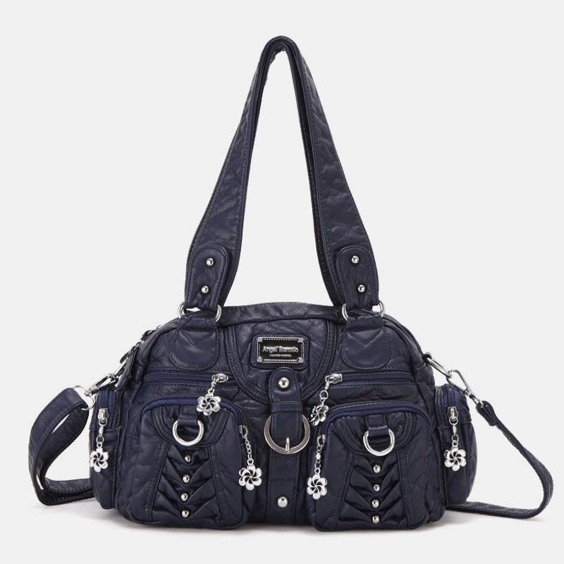 Angel Kiss Kvinder Pu Læder Multi-Bære Ensfarvet Mode Casual Skuldertaske Crossbody Taske Håndtaske