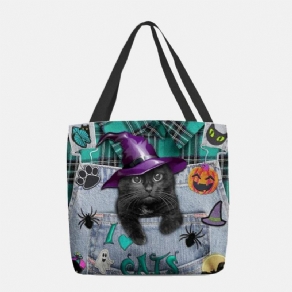 Dame Canvas Magic Hat Tre-Dimensional 3D Cute Black Cat Håndtaske Tote Skuldertaske