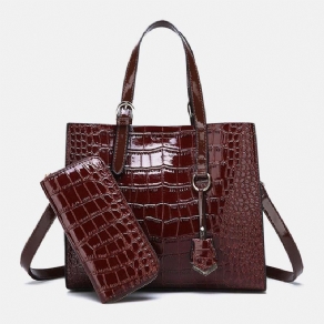 Kvinder 2 Stk Alligator Pu Multi-Lomme Håndtaske Med Stor Kapacitet Crossbody-Taske Tote