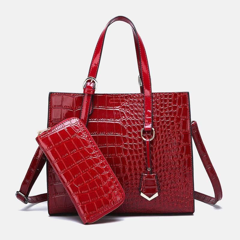 Kvinder 2 Stk Alligator Pu Multi-Lomme Håndtaske Med Stor Kapacitet Crossbody-Taske Tote