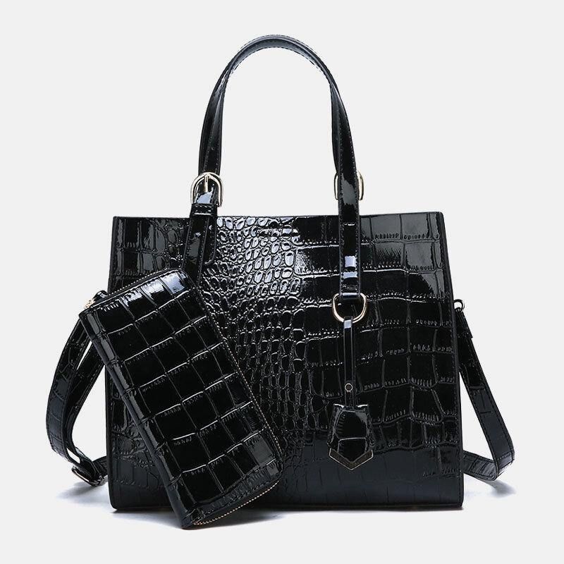 Kvinder 2 Stk Alligator Pu Multi-Lomme Håndtaske Med Stor Kapacitet Crossbody-Taske Tote