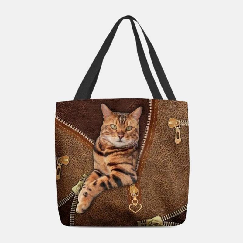 Kvinder Canvas Cute 3D Tre-Dimensional Vision Cat Pattern Skuldertaske Håndtaske Tote