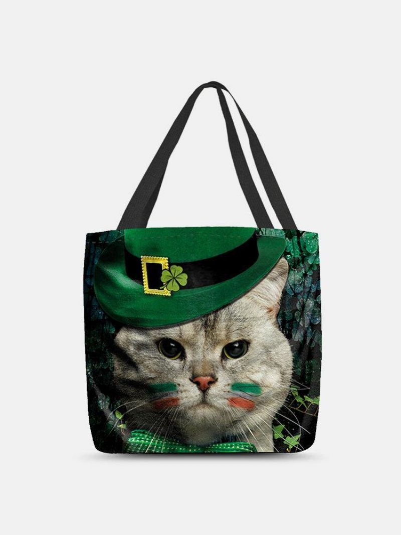 Kvinder Clover Cat Mønster Print Happy St Patrick Day Skuldertaske Håndtaske Tote