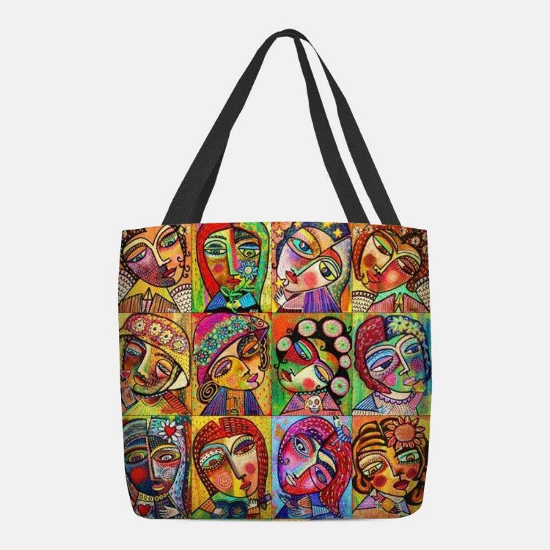 Kvinder Filt Multicolor Tegneserie Figur Print Håndtaske Skuldertaske Tote