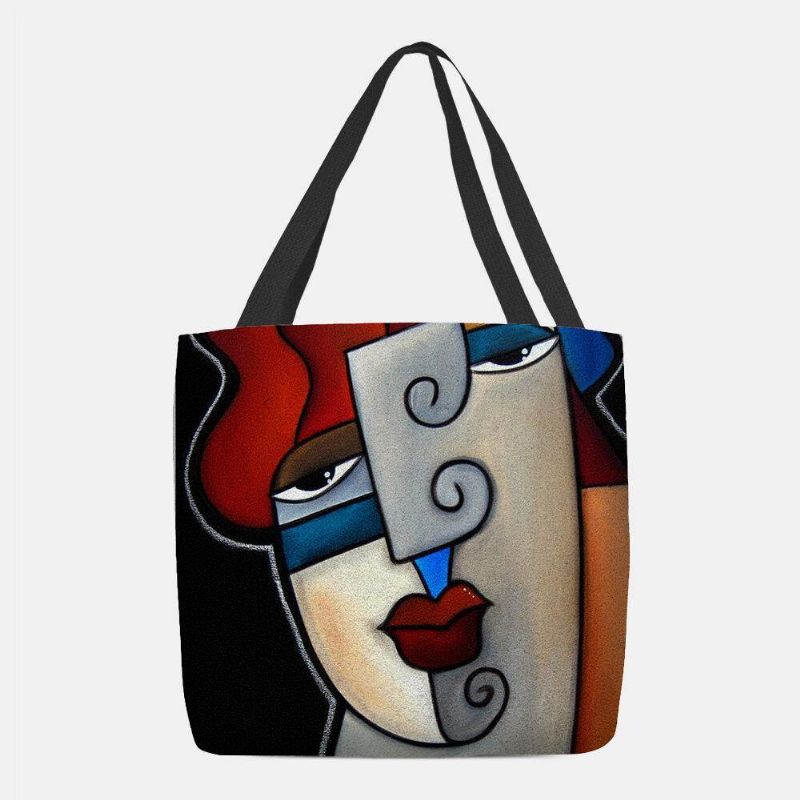 Kvinder Filt Picasso Style Multicolor Tegneserie Figur Print Håndtaske Skuldertaske Tote