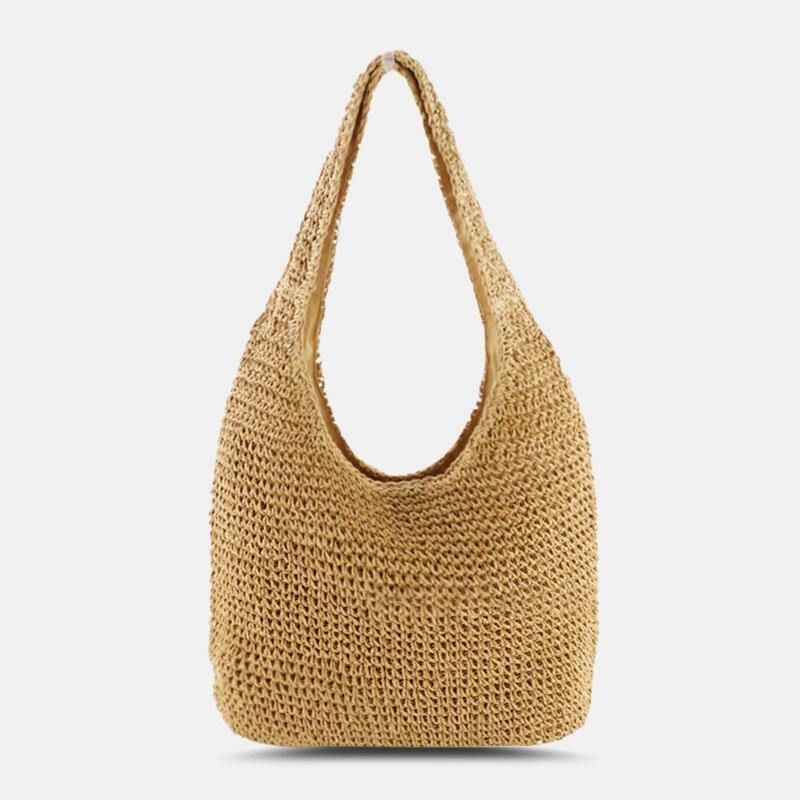 Kvinder Halm Åndbar Simple Mode Beach Bag Tote Skuldertaske Håndtaske