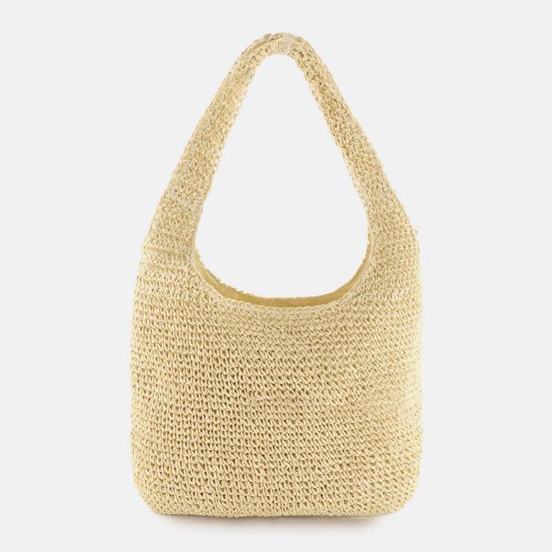 Kvinder Halm Åndbar Simple Mode Beach Bag Tote Skuldertaske Håndtaske