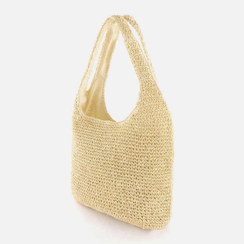 Kvinder Halm Åndbar Simple Mode Beach Bag Tote Skuldertaske Håndtaske