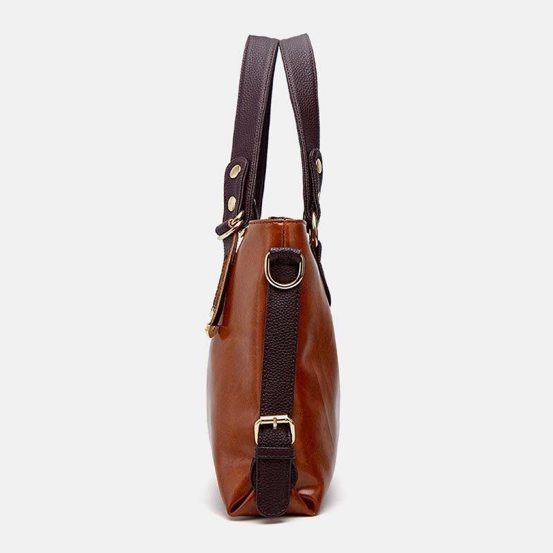 Kvinder Imiteret Læder Retro Litchi-Mønster Håndtaske Med Stor Kapacitet Skuldertaske Crossbody-Taske Tote