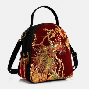 Kvinder Lærred Etnisk Stil Broderi Påfuglemønster Pailletter Mini Multi-Bære Håndtaske Crossbody Taske