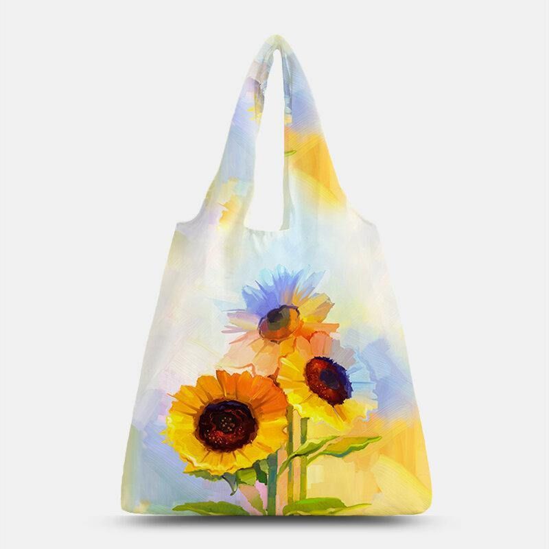 Kvinder Nylon Tie Dye Solsikkemønster Print Sommertaske Skuldertaske Håndtaske Tote