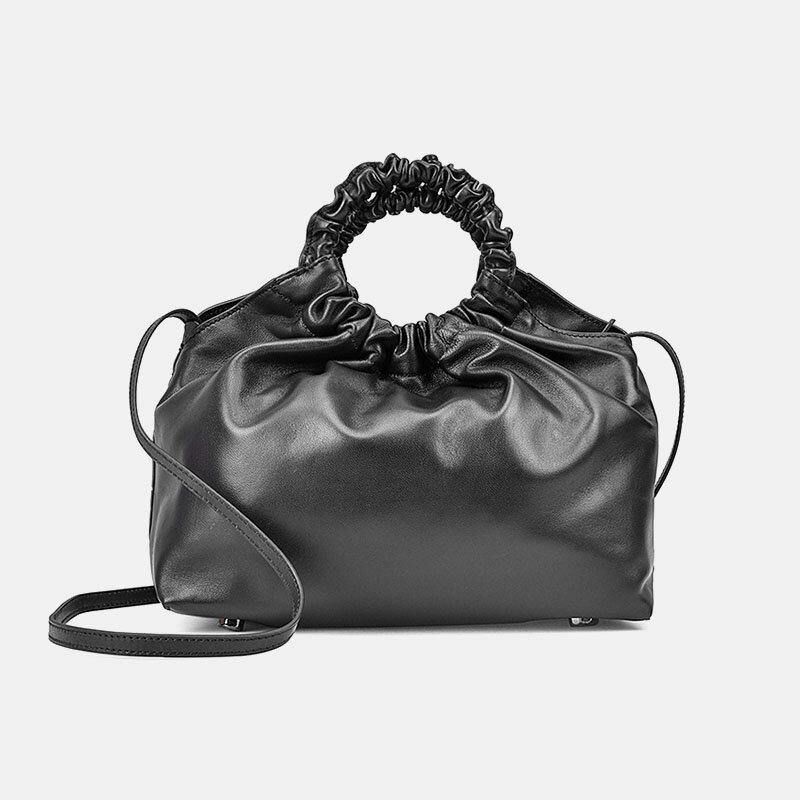 Kvinder Pu Læder Ensfarvet Skalformet Rynket Taske Håndtaske Satchel Bag Skuldertaske Crossbody Taske