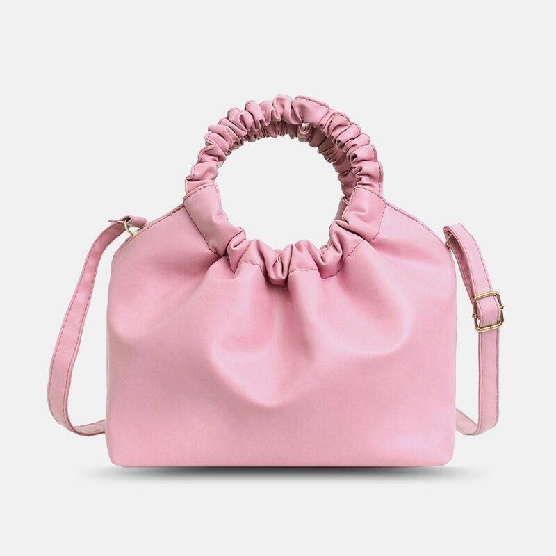 Kvinder Pu Læder Ensfarvet Skalformet Rynket Taske Håndtaske Satchel Bag Skuldertaske Crossbody Taske