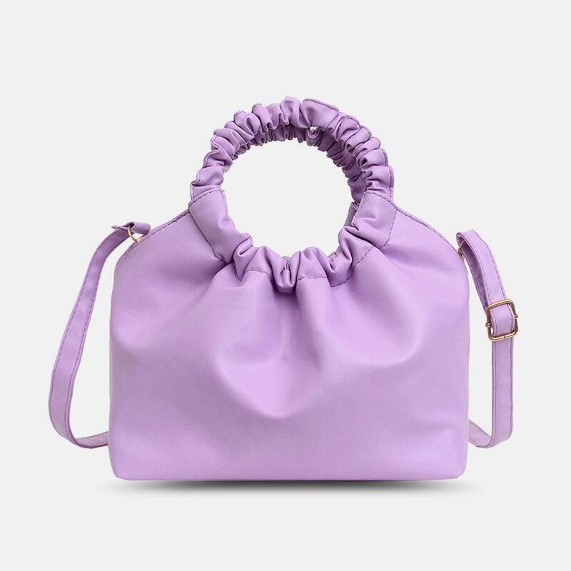 Kvinder Pu Læder Ensfarvet Skalformet Rynket Taske Håndtaske Satchel Bag Skuldertaske Crossbody Taske