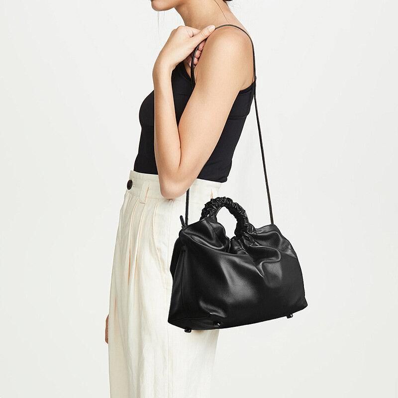 Kvinder Pu Læder Ensfarvet Skalformet Rynket Taske Håndtaske Satchel Bag Skuldertaske Crossbody Taske