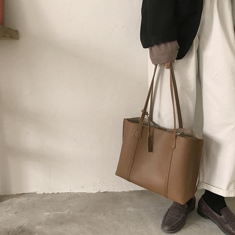 Kvinder Pu Læder Stor Kapacitet Casual Brief Tote Skuldertaske Håndtaske