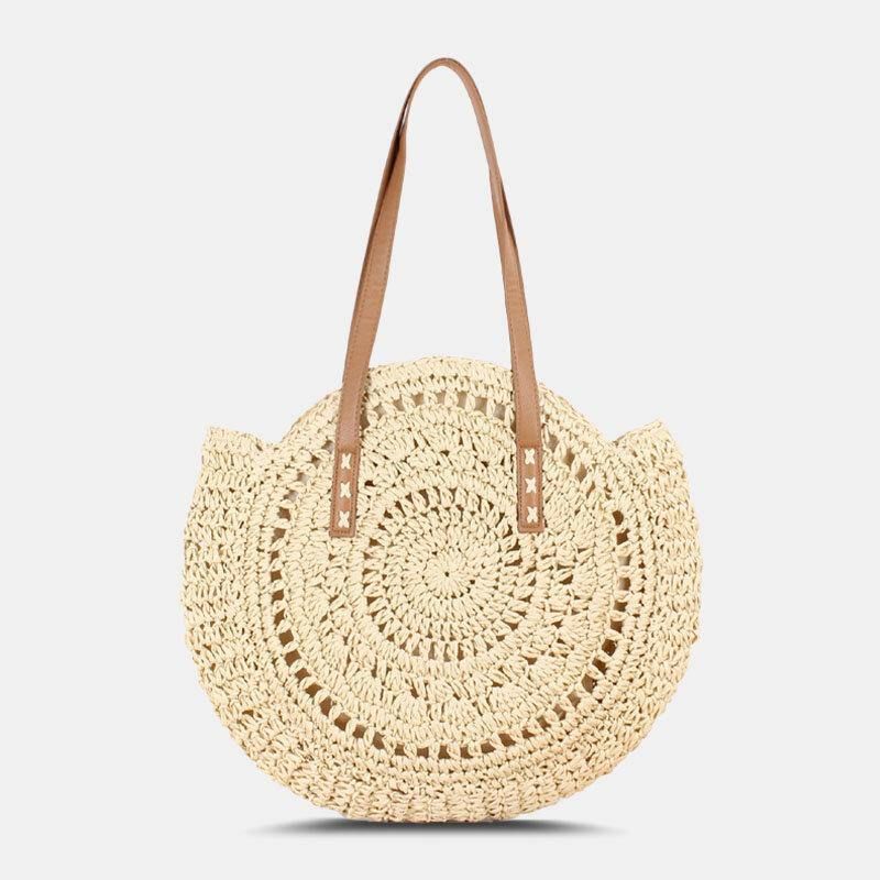 Kvinder Simplicity Stripe Straw Bag Håndtasker Tote Retro Beach Bag