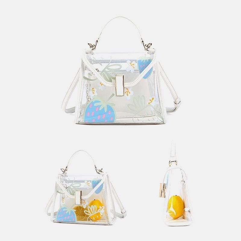 Kvinder Twist Lock 2 Stk Frugt Transparent Crossbody Taske Håndtaske