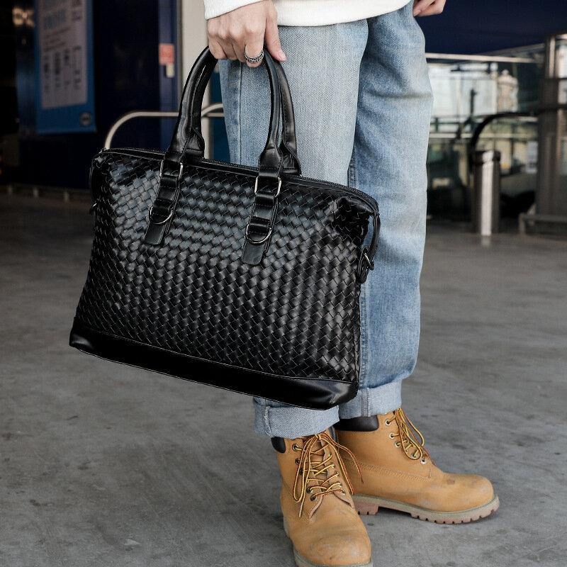 Mænd Imiteret Læder Multi-Bære 14 Tommer Bærbar Taske Briefcase Business Håndtaske Crossbody Taske