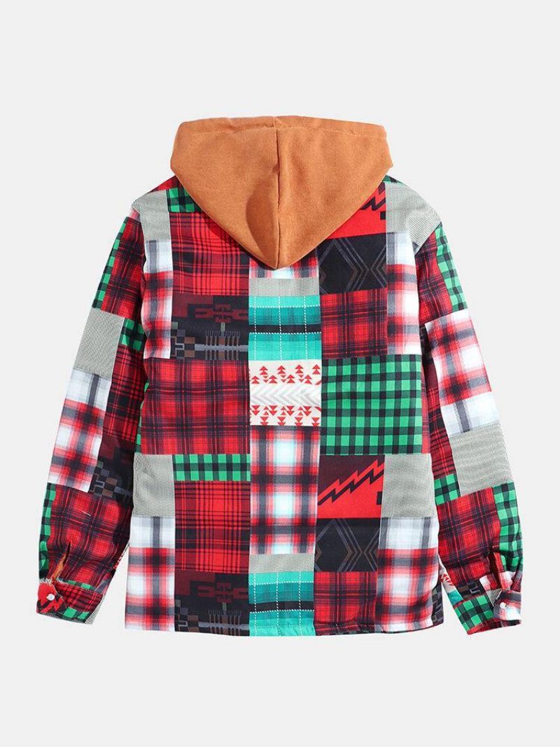 Herre Plaid Colorblock Tyk Vintage Hættejakke